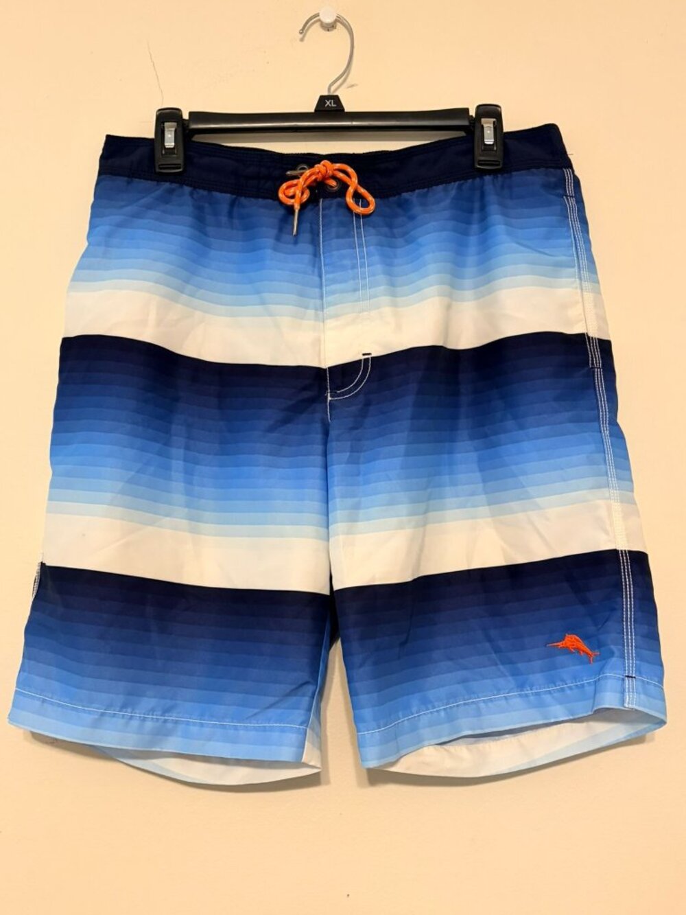 Men's Tommy Bahama Relax Blue White Black Fade Lined Swim‎ Trunks Size Medium